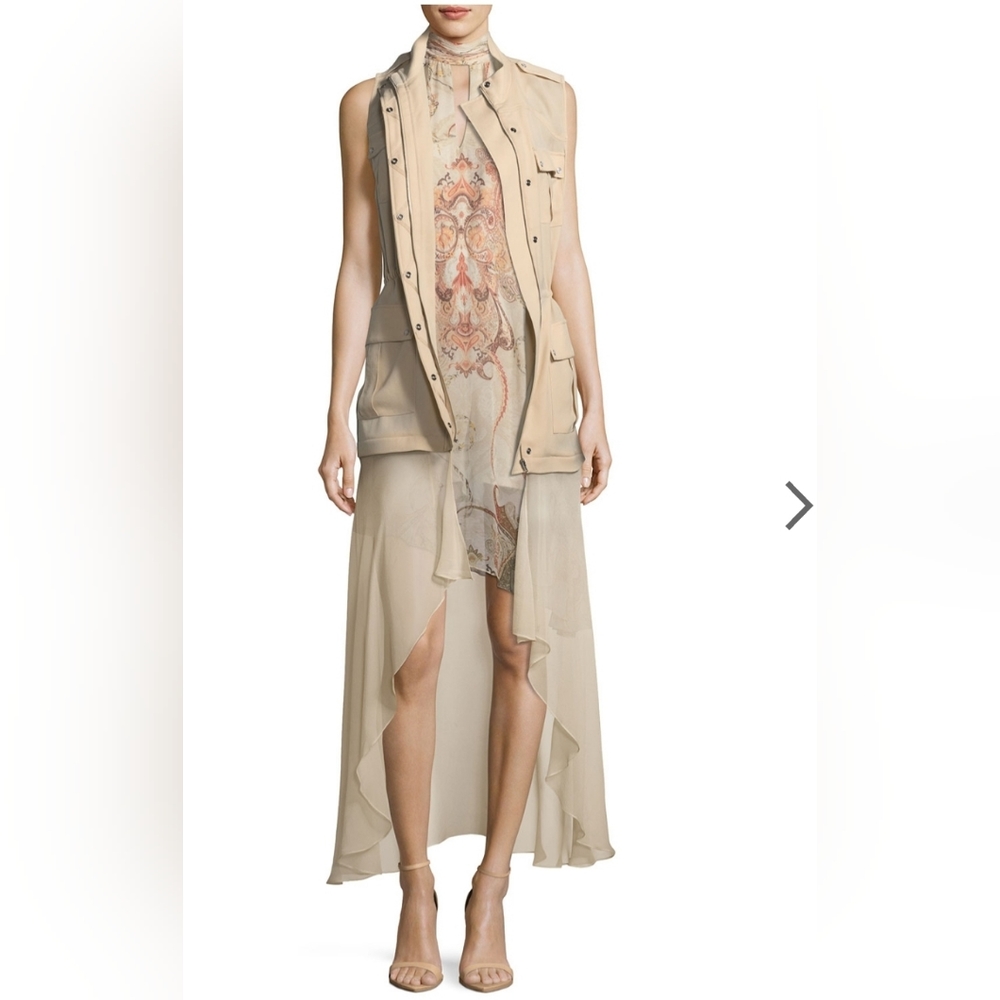 Haute Hippie Beige Revenge Cargo Zip Up Vest With Removable Skirting Size Medium